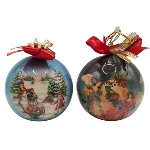 Vintage Motrix Decoupage Ornaments Christmas Ice Skating Angels Set‎ of Two